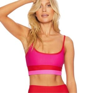Beach Riot Fuschia Red Neon Pink Color Block Ribbed Bikini Swim Top size XS